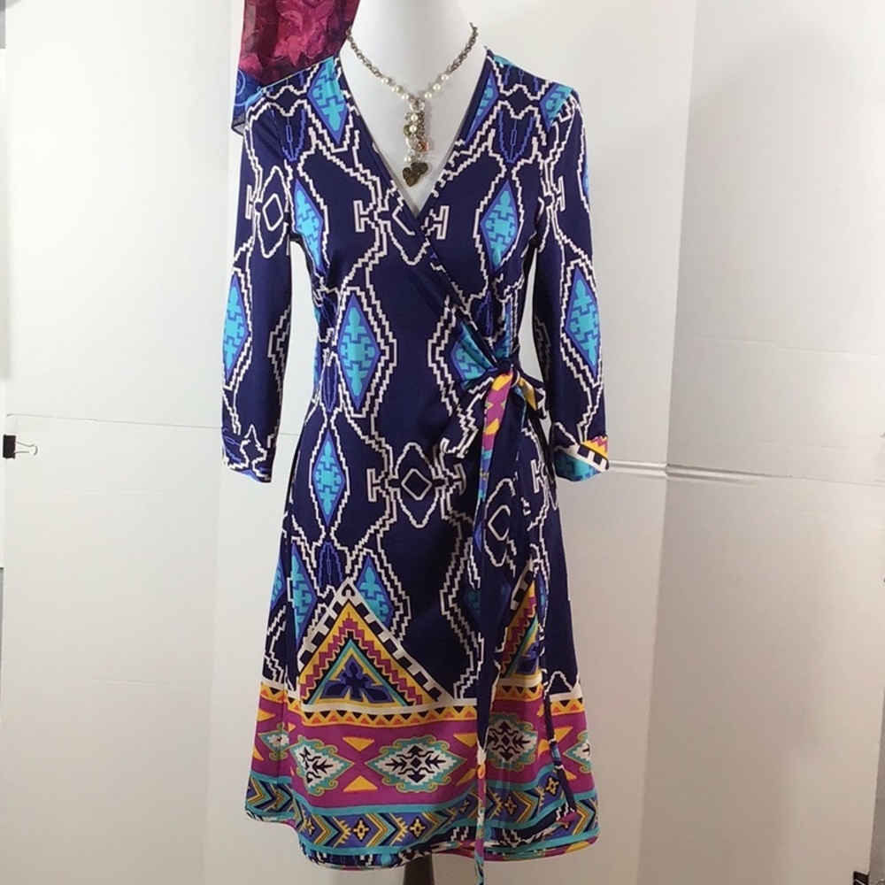 JB by Julie Brown Aztec stretch wrap dress L
